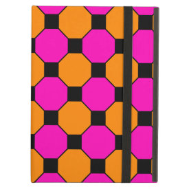 Hot Pink Orange Black Squares Hexagons Patterns iPad Covers