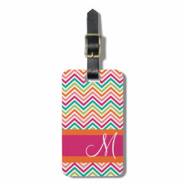 Hot Pink & Orange Chevron Pattern with Monogram Tag For Bags