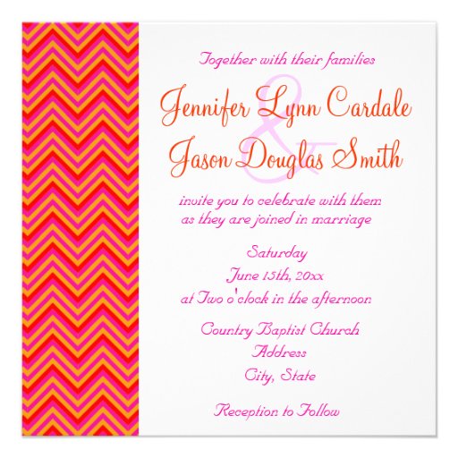 Hot Pink Orange Chevron Wedding Invitation