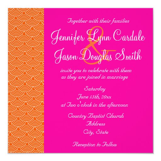 Hot Pink Orange Scallops Design Wedding Invitation Zazzle