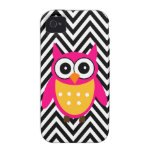 Hot Pink Owl Black Chevron iPhone 4 Case