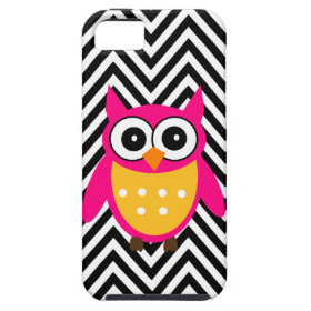 Hot Pink Owl Black Chevron iPhone 5 Case
