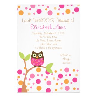 Hot Pink Owl Custom Invitations
