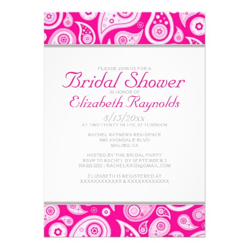 Hot Pink Paisley Bridal Shower Invitations