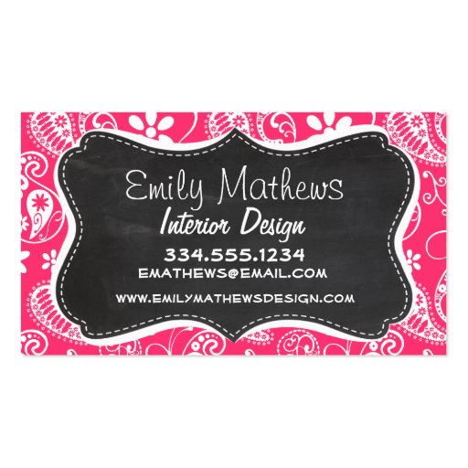 Hot Pink Paisley; Vintage Chalkboard Business Card Templates (front side)