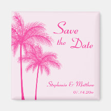 Hot Pink Palm Trees Tropical Save the Date Fridge Magnets