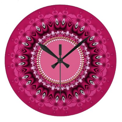 Hot Pink Peacock Lace Mandala Wall Clock