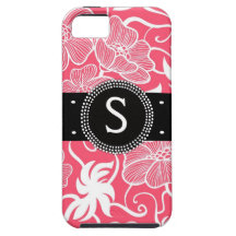 Hot Pink Personalized Tropical Flowery Pattern iPhone 5 Case