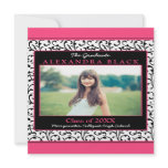 Hot Pink Photo Damask Floral Graduation Invitation