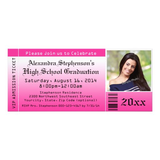 Hot Pink Photo Graduation Ticket Invitations (front side)