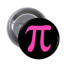 Hot pink pi symbol on black pinback button