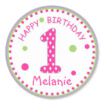 Hot Pink Polka Dot Happy Birthday Number 1 stickers