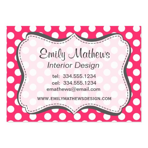 Hot Pink Polka Dots Business Card (front side)