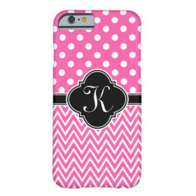 Hot Pink Polka Dots Chevron Quatrefoil Monogram Barely There iPhone 6 Case