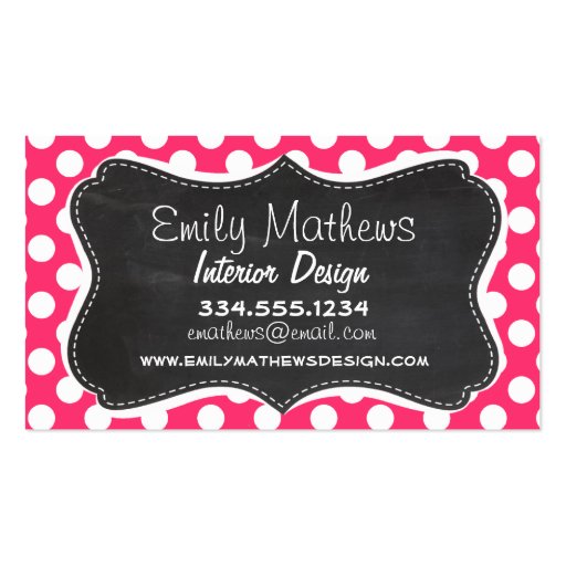 Hot Pink Polka Dots; Vintage Chalkboard Business Cards (front side)