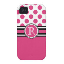 Hot Pink  Polkadots and  Monogram Initial Vibe iPhone 4 Cover