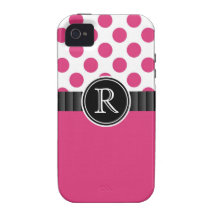 Hot Pink  Polkadots and  Monogram Initial Vibe iPhone 4 Cases