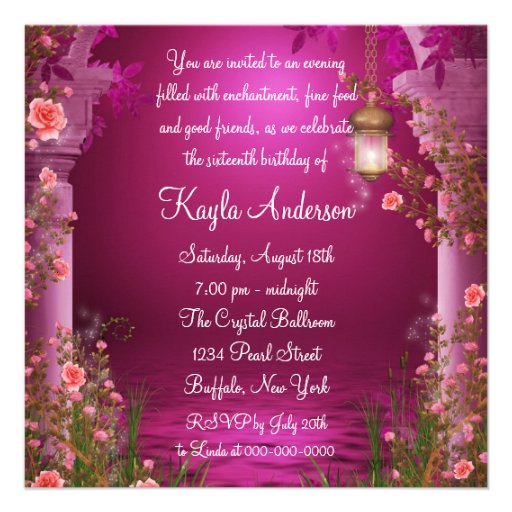 Hot Pink Princess Sweet 16 Birthday Party Invitations