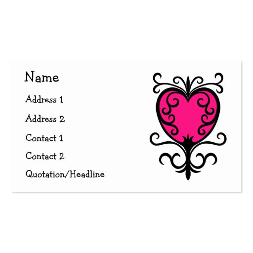 Hot pink punk girly girl ornate heart business cards (front side)