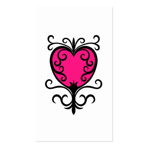 Hot pink punk girly girl ornate heart business cards (back side)