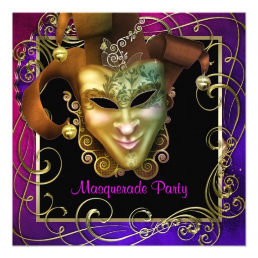 Hot Pink Purple Gold Masquerade Party Invitations