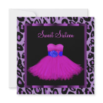 Hot Pink Purple Leopard Sweet Sixteen Birthday Personalized Announcement