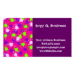 Hot Pink Purple Lime Green Paint Splatters Splotch Business Card Template