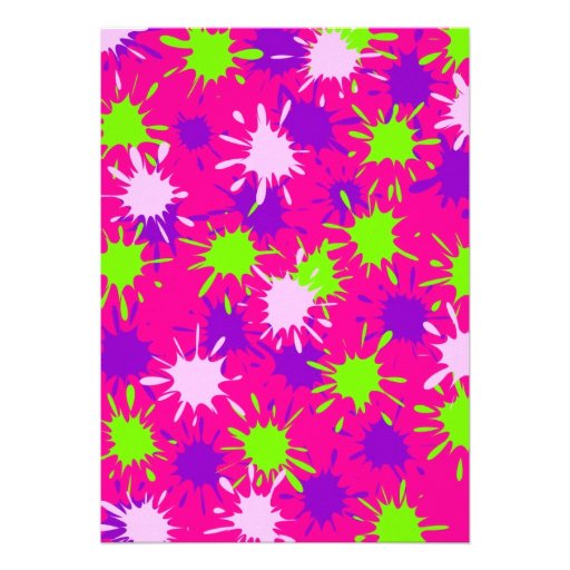 Hot Pink Purple Lime Green Paint Splatters Splotch Custom Invites