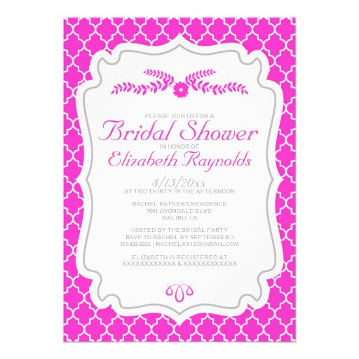 Hot Pink Quatrefoil Bridal Shower Invitations