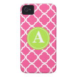 Hot Pink Quatrefoil Lime Monogram iPhone 4 Case