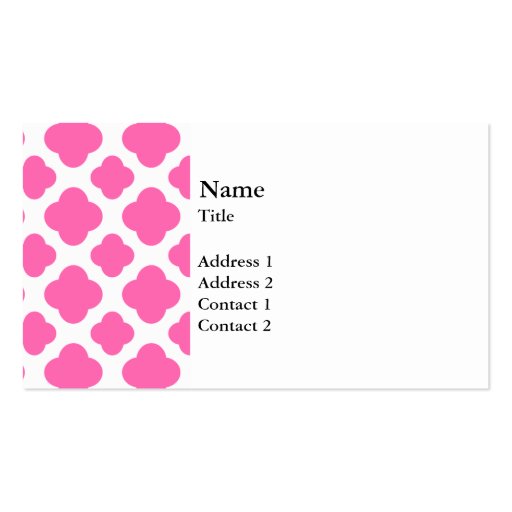 Hot Pink Quatrefoil Pattern Business Card (front side)