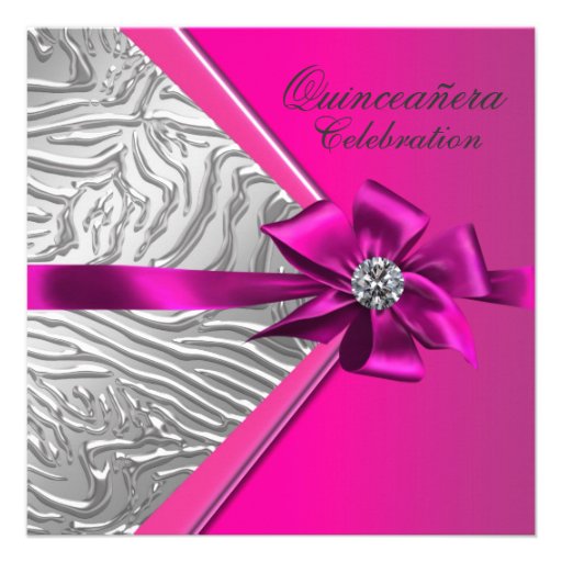 Hot Pink Quinceanera Birthday Party Invitations