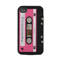 Hot Pink Retro Cassette Tape Personalized Case Iphone 4 Tough Cover