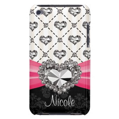 Ipod Background on Hot Pink Rhinestone Heart Ipod Touch 4 Case Mate Ipod Touch Covers By
