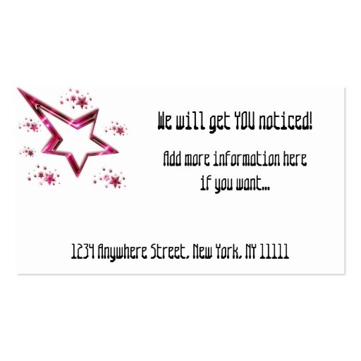 Hot Pink Rising Stars :: Party/Arts/Agent Business Business Cards (back side)