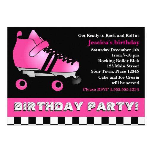 Hot Pink Roller Skate Birthday Party Custom Announcements