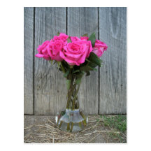 Hot Pink Rose Bouquet At The Barn Postcard