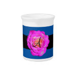 Hot pink rose monogram blue beverage pitchers