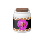 Hot pink rose monogram brown polka dots candy jar
