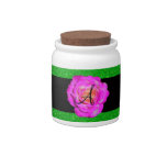 Hot pink rose monogram green glitter candy jar