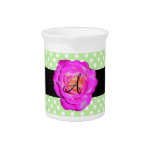 Hot pink rose monogram green polka dots pitchers