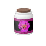 Hot pink rose monogram pink glitter candy jar