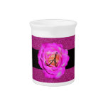Hot pink rose monogram pink glitter pitchers