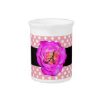 Hot pink rose monogram pink polka dots pitchers