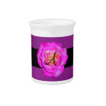 Hot pink rose monogram purple drink pitcher