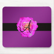 Hot pink rose monogram purple mousepad