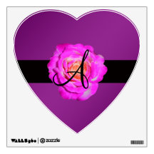 Hot pink rose monogram purple wall decal