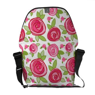 Hot Pink Rose Pattern Messenger Bag