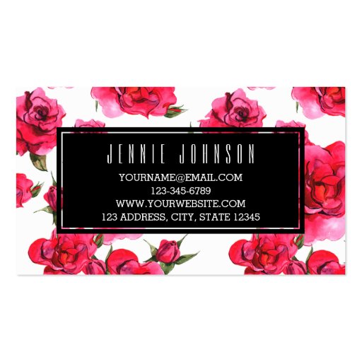 Hot Pink Roses Floral Modern Business Card (back side)