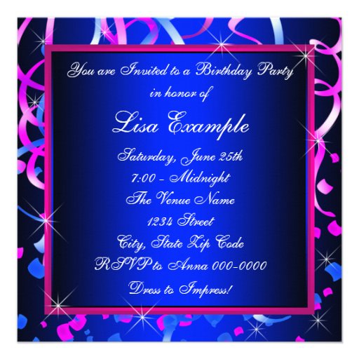 Hot Pink Royal Blue 40th Birthday Party Custom Invitation